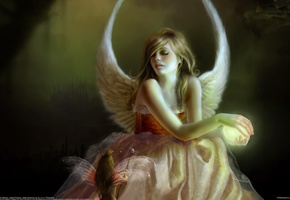 крылья, магия, эльф, девушка, ангел, Sue marino