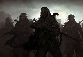 винтовка, Отряд, туман, оружие, войны