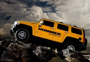 облака, Hummer, камни