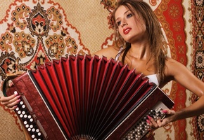 Баян, музыка, ковер, играет, жарко