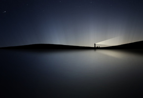 сияние, вода, маяк, Ночь