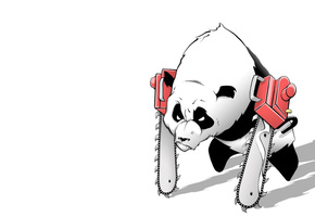панда, пила, Chainsaw-panda, белый