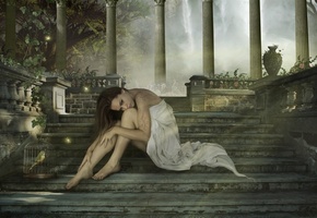 Девушка, колоны, ступеньки