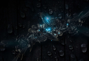 капли, текстура, синий, Темный фон