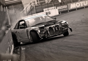 авария, nissan, Drift, черно-белая