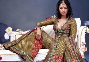 цветы, восток, Девушка, диван