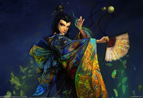 chen wei, Девушка, рисунок, веер