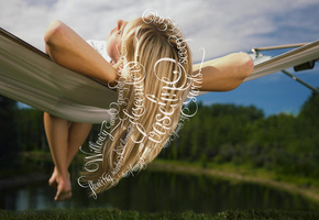 Гамак, блондинка, мечтания, природа