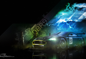 Машина, астон мартин, тучи, гроза