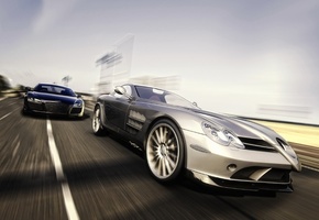 slr, benz, audi, рендеринг, r8, Mercedes