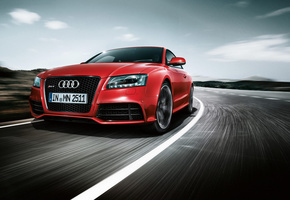 красный, rs5, Audi, скорость, дорога