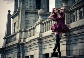 модель, Девушка, шпили, архитектурный объект, башни