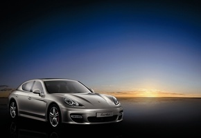 серебристый, закат, Porsche