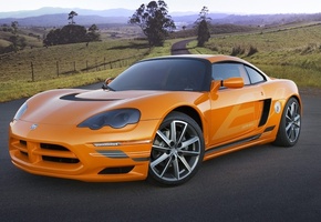 Dodge, оранжевый, спорт-кар, дорога