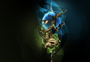 Ласточка, дерево, луна, фон