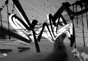 черно-белая, Текст, 3д