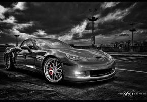 360, Chevrolet, чёрно-белое, corvette, чб