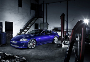 гараж, синий, xkr, Jaguar