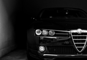 Alfa romeo, морда, фары, черный