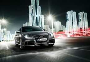 rs5, серый, город ночь, Audi, скорость