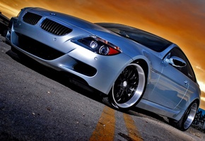 серая, Bmw, на закате