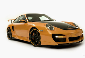 Porshe_911-techart426, желтый, белый фон, машины, порше