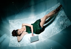 девушка, ноутбук, Обои