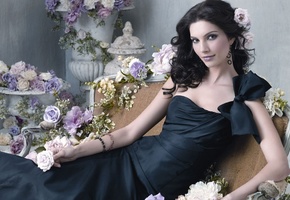 платье, бант, розы, Девушка