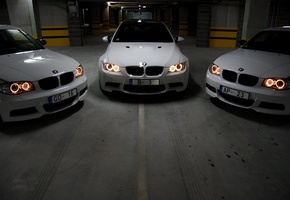 белый, Bmw, гараж, фары