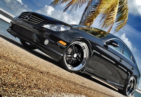 черный, Мерседес, пальма