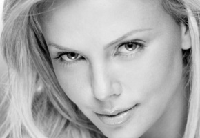Charlize theron, черно-белая, глаза, актриса