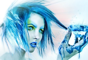 синяя, кристал, краска, Девушка
