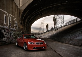 красный, Бмв, мост, канал, bmw