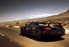 пустыня, горы, carrera gt, порше, дорога, Porsche