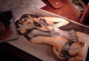 рисунок, объятия, фотография, Стол, девушки, баллончик