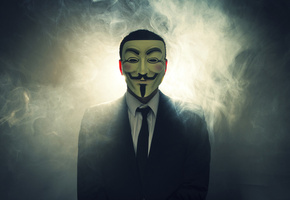 костюм, маска, дым, свет, V for vendetta