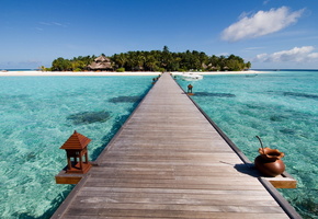 природа, пляж, остров, вода, океан, лодки, Пейзаж, мост