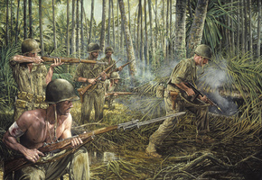 war, солдаты, джунгли, оружие, трава, дым, Война