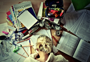 карандаш, Учеба, книги, ручка, девушка, тетради, кофе