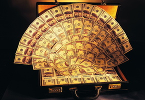 доллары, Деньги, чемодан, веер