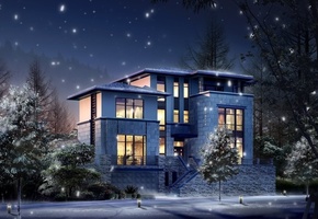 свет, снег, Дом, зима, фонари