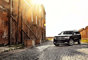 авто, Dodge durango, черный, закат