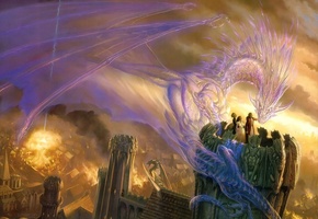 магия, Люди, дух, огонь, башня, дракон, город