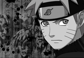Наруто, хокаге, символы, черно-белое, пятна, naruto
