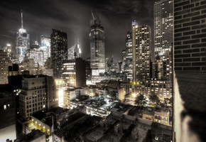 ночь, здания, город, Нью-йорк