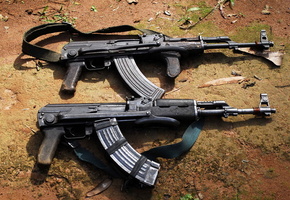 листья, земля, магазин, лежит, рожок, Автомат