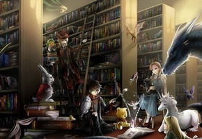 Библиотека, гарри поттер, магия, алиса в стране чудес