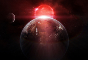 спутники, Планета, восход, звезды, сияние, свет