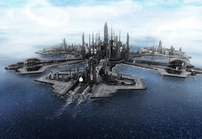 океан, stargate, Атлантида, atlantis, звездные врата, город
