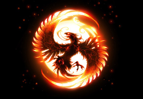 Феникс, крылья, птица, огонь